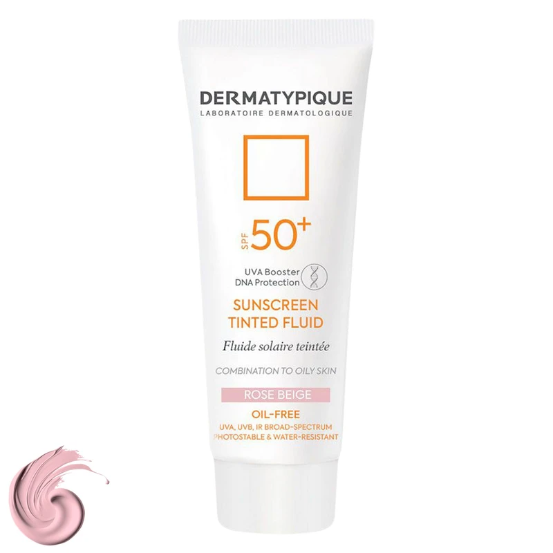 فلوئید ضدآفتاب رنگی درماتیپیک، 50 SPF، مدل TINTED FLUID، مناسب پوست مختلط تا چرب رنگ رزبژ نمای ۲