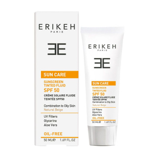 فلوئید ضد آفتاب بژ طبیعی و فاقد چربی دارای spf50 حجم 50میل اریکه